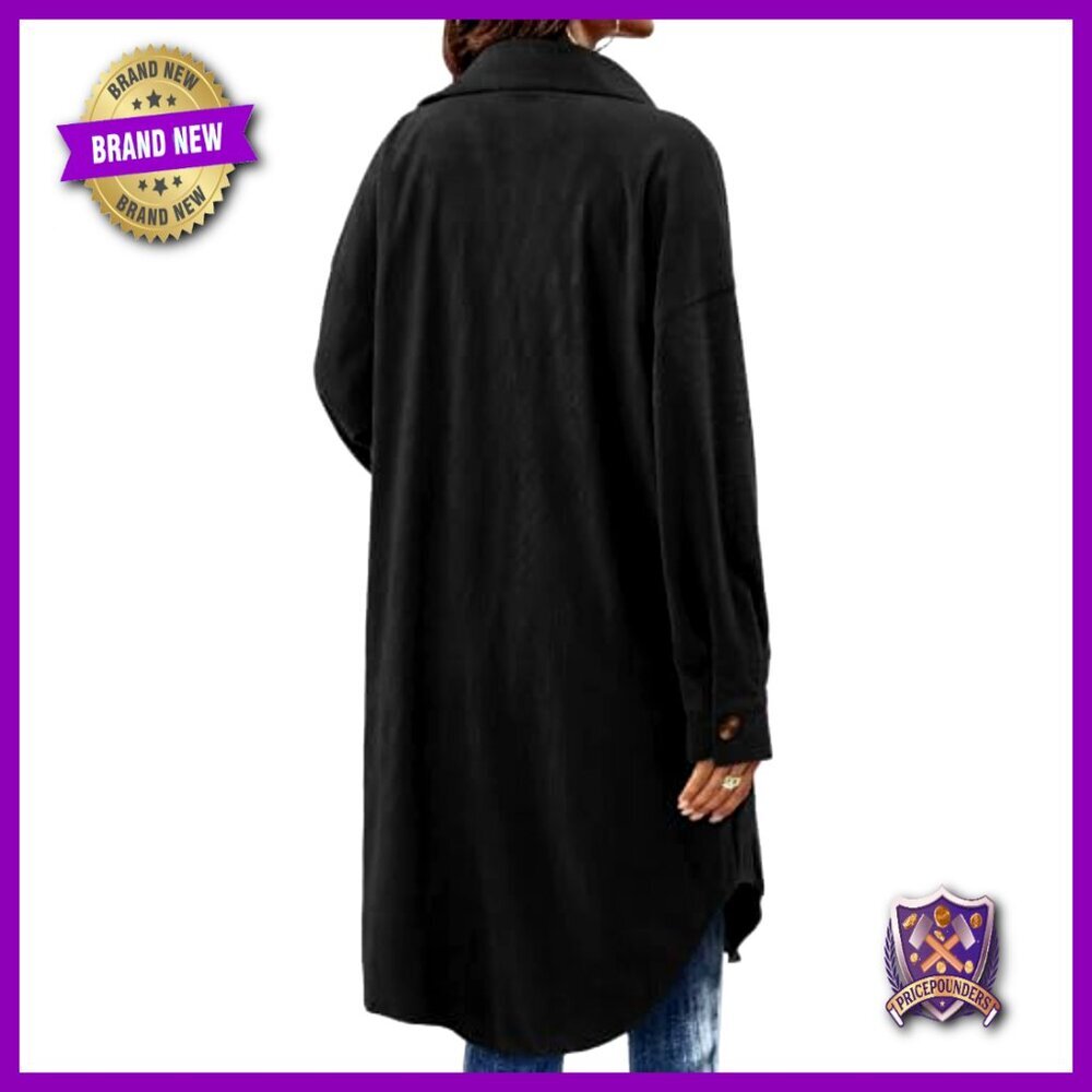 Oversized Corduroy Shacket Plaid Long Trench Coat Button Down Casual Chic - Picture 4 of 7